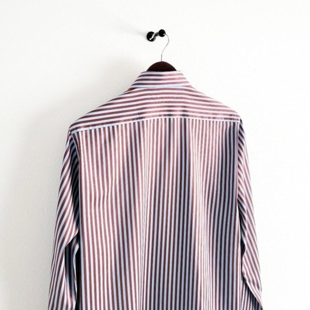 Robert Graham Shirt Twill Striped Button Up Flip Cuff Blue Brown Mens S - Picture 6 of 9